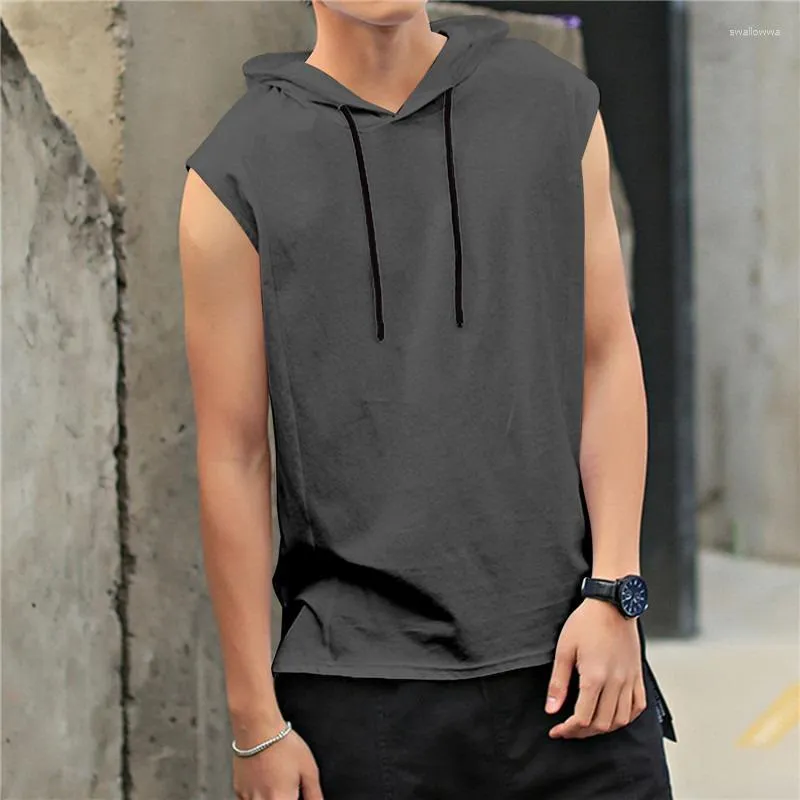 Men's T Shirts Summer V-neck Tight Vest Sports Tank Top Hoodie Sleeveless T-shirt Cut Shoulder