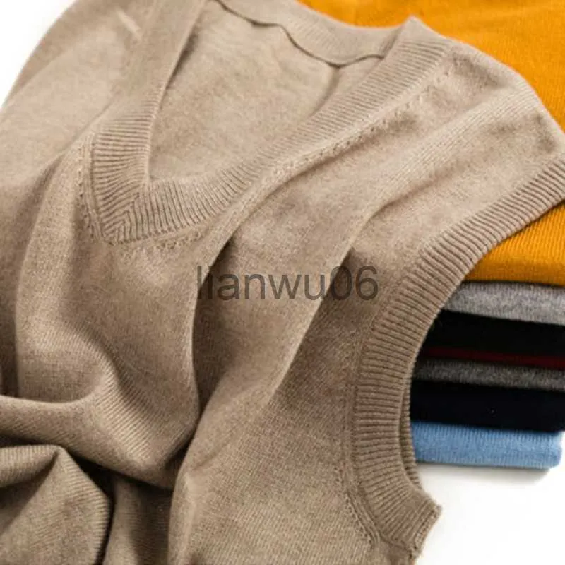 Męskie swetry kaszmirowe kamizelka swetra na wiosenne jesień vneck pullover bez rękawów ubrania hombre pull homme hever dzianinowe ubranie J230806