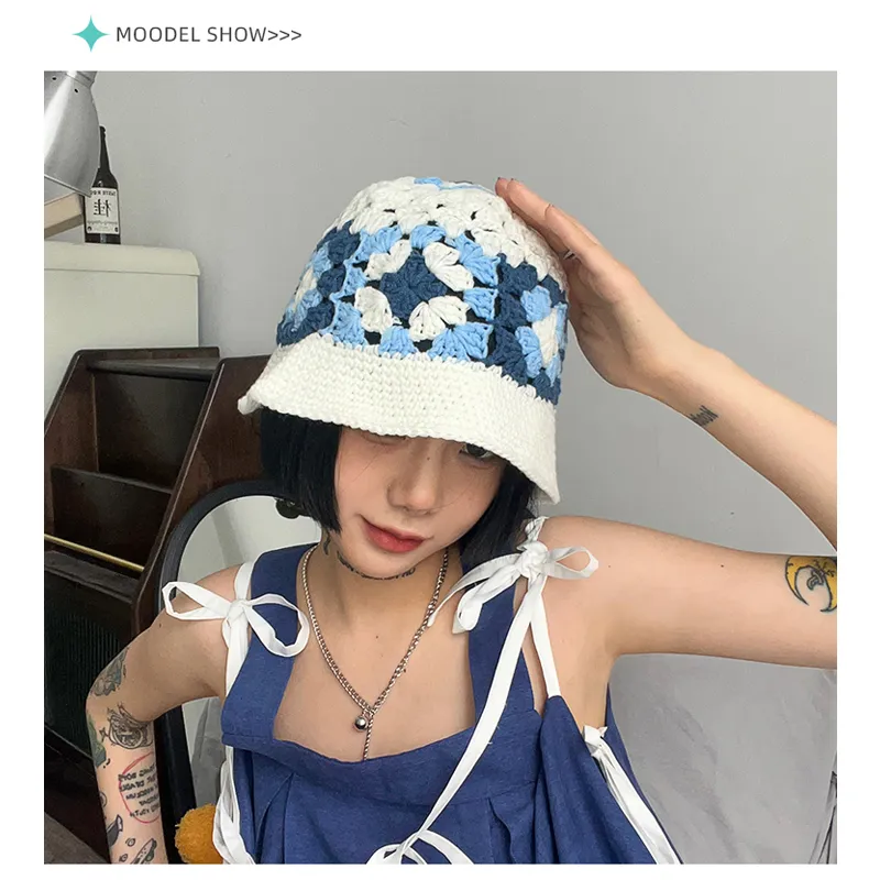 Handmade Korean Knit Infant Bucket Hat With Wide Brim And Flower Crochet  Detailing For Women Vintage Panama Cutout Cap For Spring And Winter Y2K  From Qiyuan07, $8.16