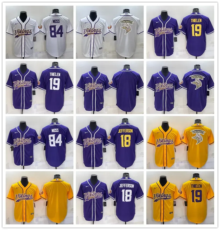 Baseballfotbollströja Minnesotavikkingsrandy Moss Justin Jefferson Adam Thielen Cool Base Ed