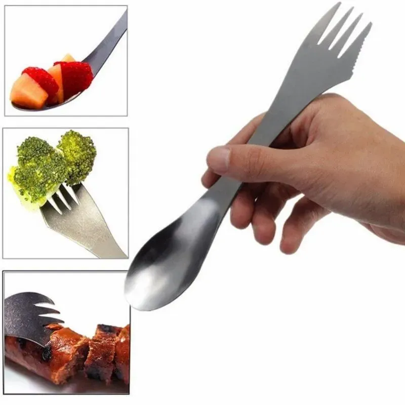 Fork spoon spork 3 in 1 tableware Stainless steel cutlery utensil combo Kitchen outdoor picnic scoop/knife/fork set LX3972