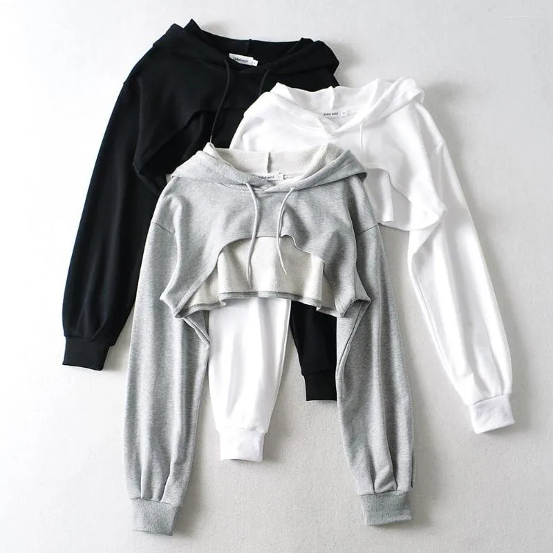 Hoodies voor dames lange mouw top sweatshirt punk kleding sexy bijgesneden vrouwen grijze capuchon pullovers super korte hoodie kawaii streetwear