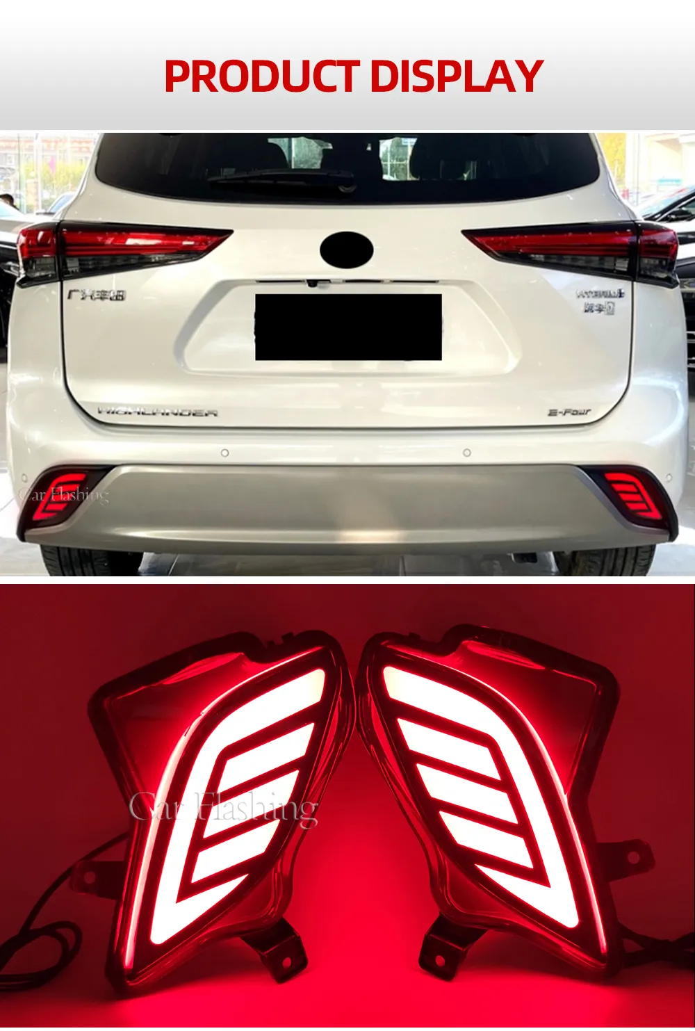 Dynamic LED Evo X Rear Bumper Light With Turn Signal Reflector For Toyota Highlander 2020 2023