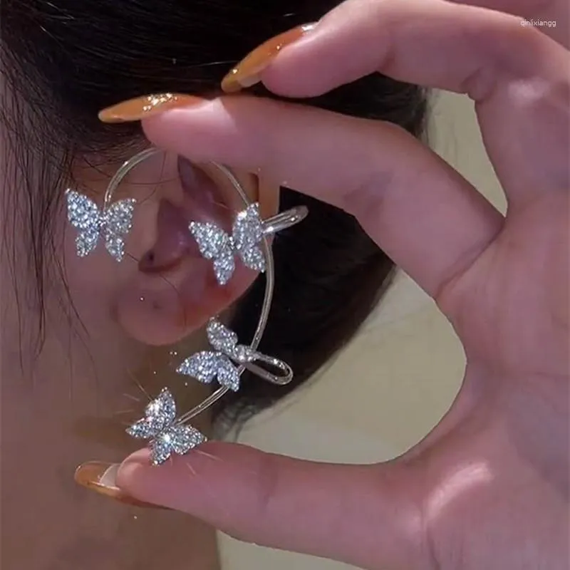 Backs Earrings Luxury Crystal Butterfly Ear Clips Without Piercing For Women Sparkling Zircon Cuff Clip High Quality Jewelry E261