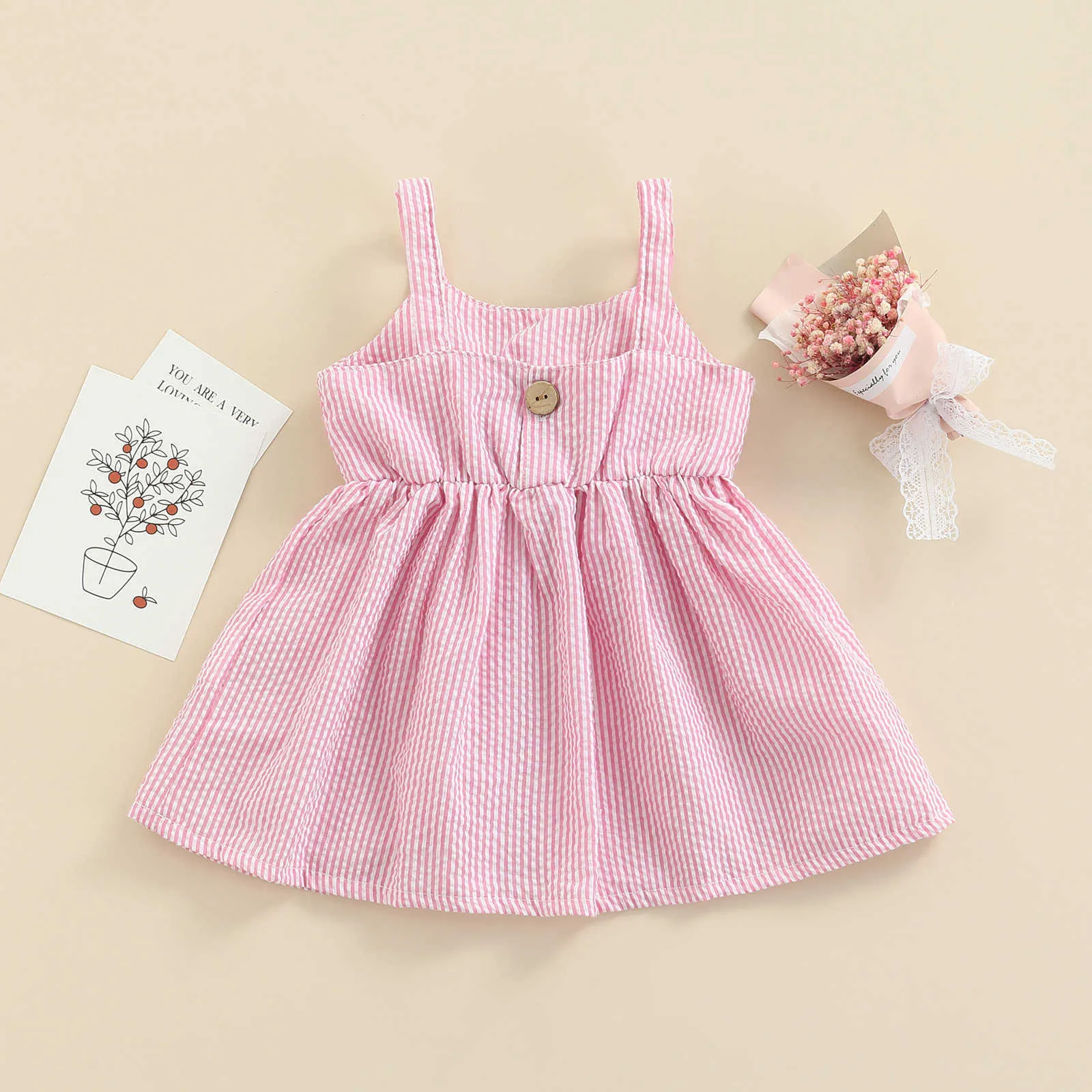 Robes de fille bébé filles robe sans manches avant Bowknot rayure fronde robe d'été mode princesse tenue décontractée