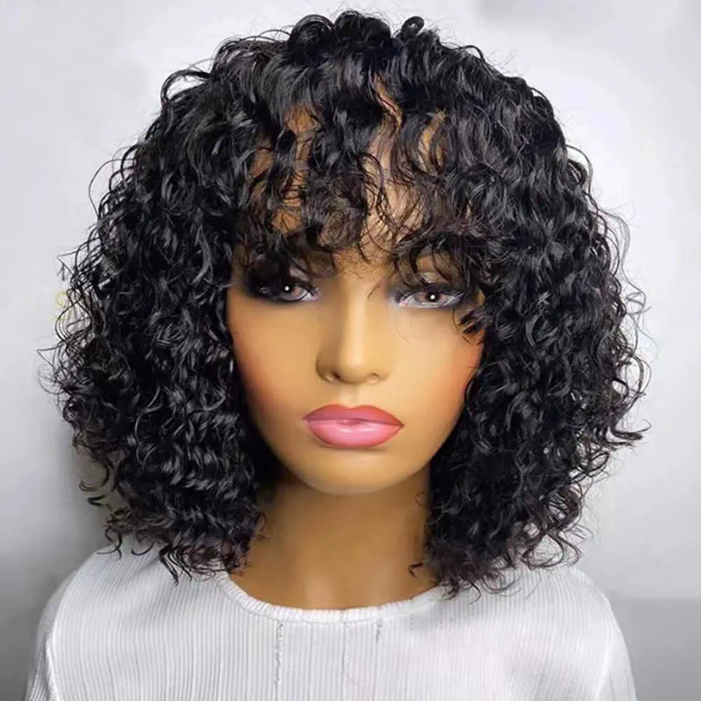 Cabelo humano Novo produto feminino Cabelo curto e curto vendendo pequenos conjuntos de peruca preta encaracolada 230816
