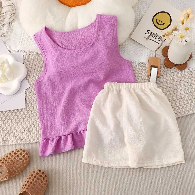 Clothing Sets Age Baby Costume Summer Girl's Camisole Set Solid Color Simple Fashion Kids Top Shorts Piece Set Children Clothes