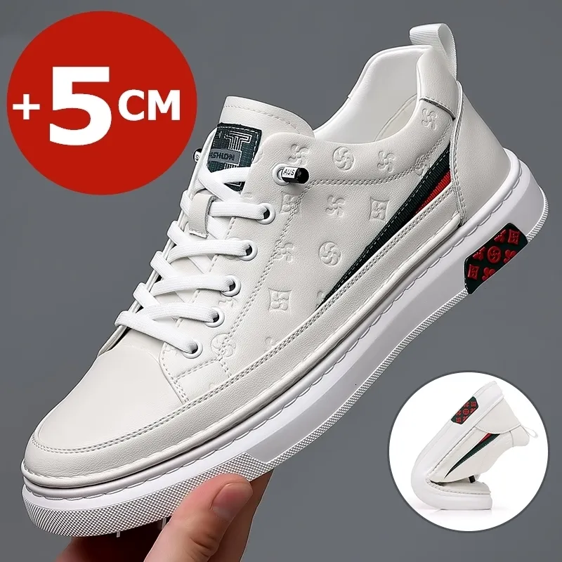 Sukienka butów wiosna płaskie/5 cm windy buty rozrywki Mężczyzniki białe miękkie skórzane mokasyny Wzrost Wyższe buty Man Sneakers 230815