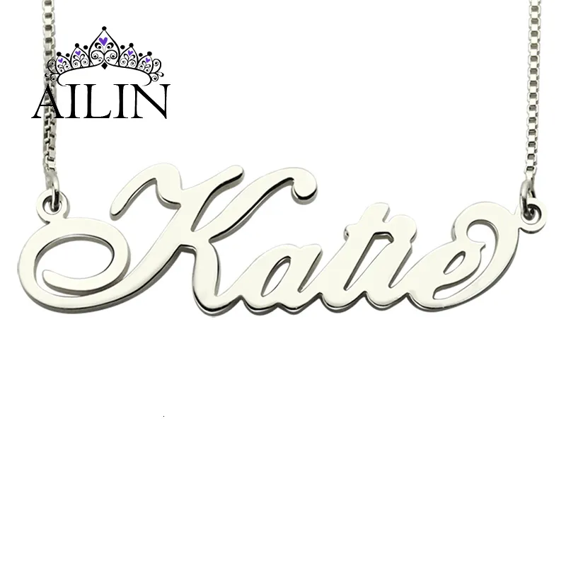 Charms Ailin Colar de aço inoxidável personalizado Nome de moda personalizado de moda 18k Prazed Silver Color Gifts Jóias 230815
