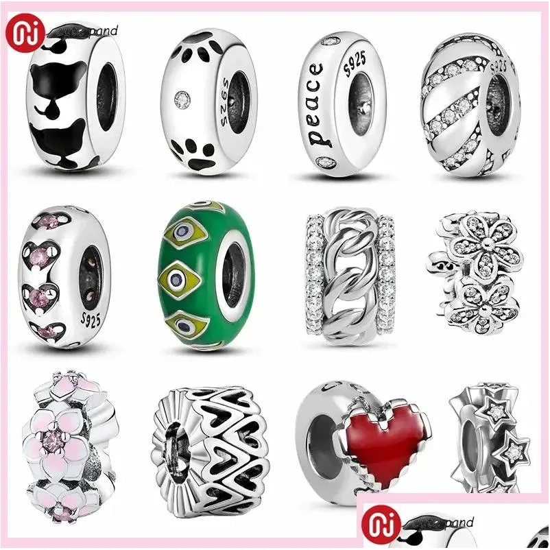 Silver 925 Sier Beads Charms Fit Pandora Charm Armband Cat Paw Spacer Heart Flower Stopper Set Drop Leverans smycken Dhvgy