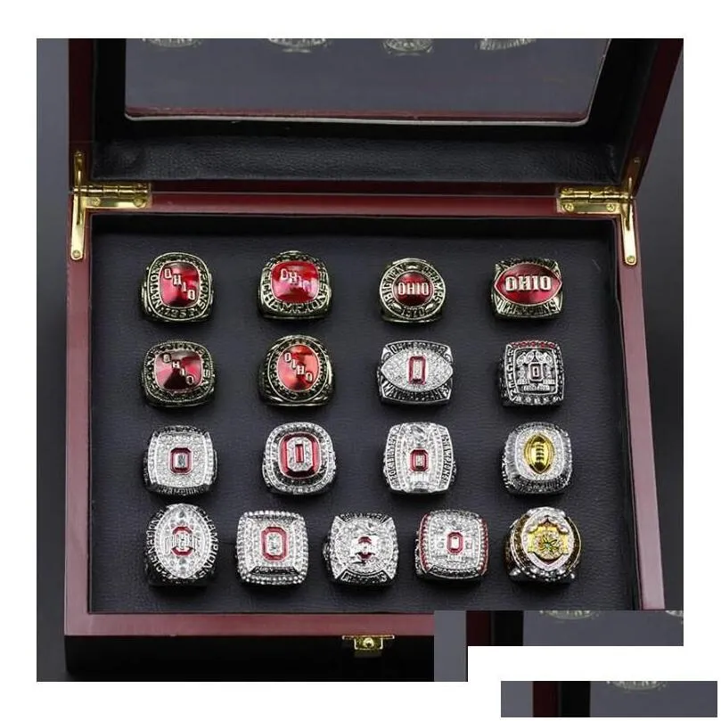 Klusterringar 17st Ohio State Buckeyes National Championship Ring Set Solid Men Fan Brithday Gift Wholesale Drop D Dhrij D DHTO5