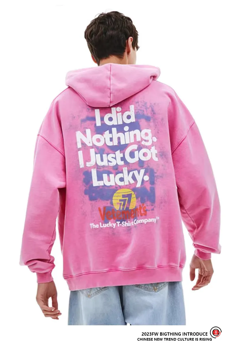 Vetements Hoodie Высококачественная мужчина с капюшоном Lucky 777 Pink Lucky Symbol Loose Hoodie Негабаритная топ с капюшоном мужская мода