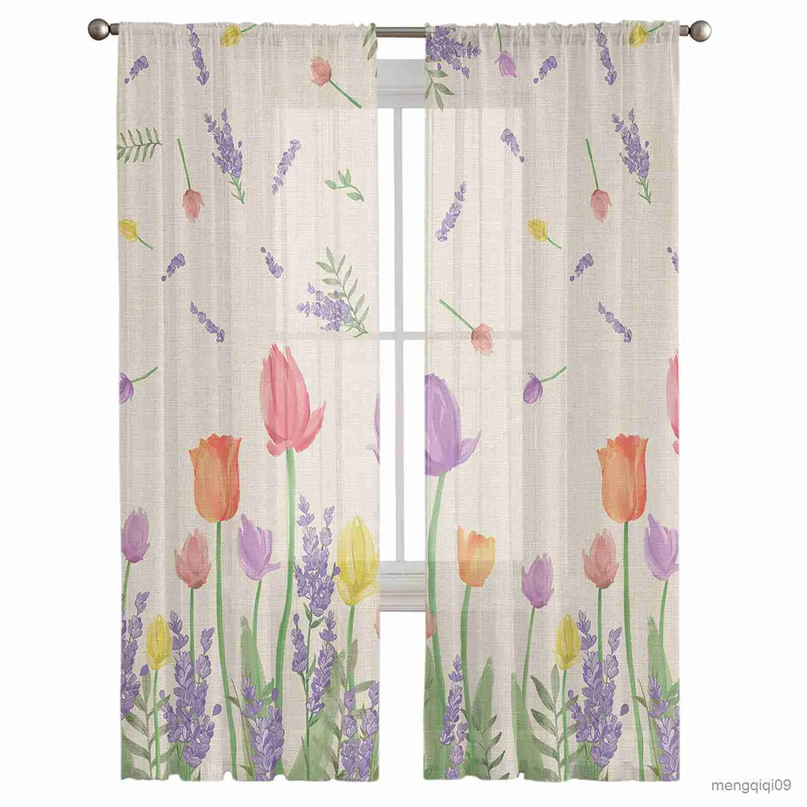 Cortina tulipa lavanda planta tule cortinas para sala de estar quarto decoração chiffon sheer cozinha janela cortina