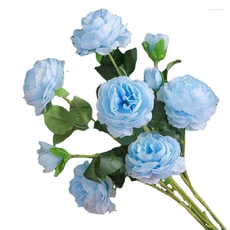 Decorative Flowers 7 PCS Blue Artificial Peony Roses Wedding Party Decoration Plants Bouquet DIY Valentine's Day Gift