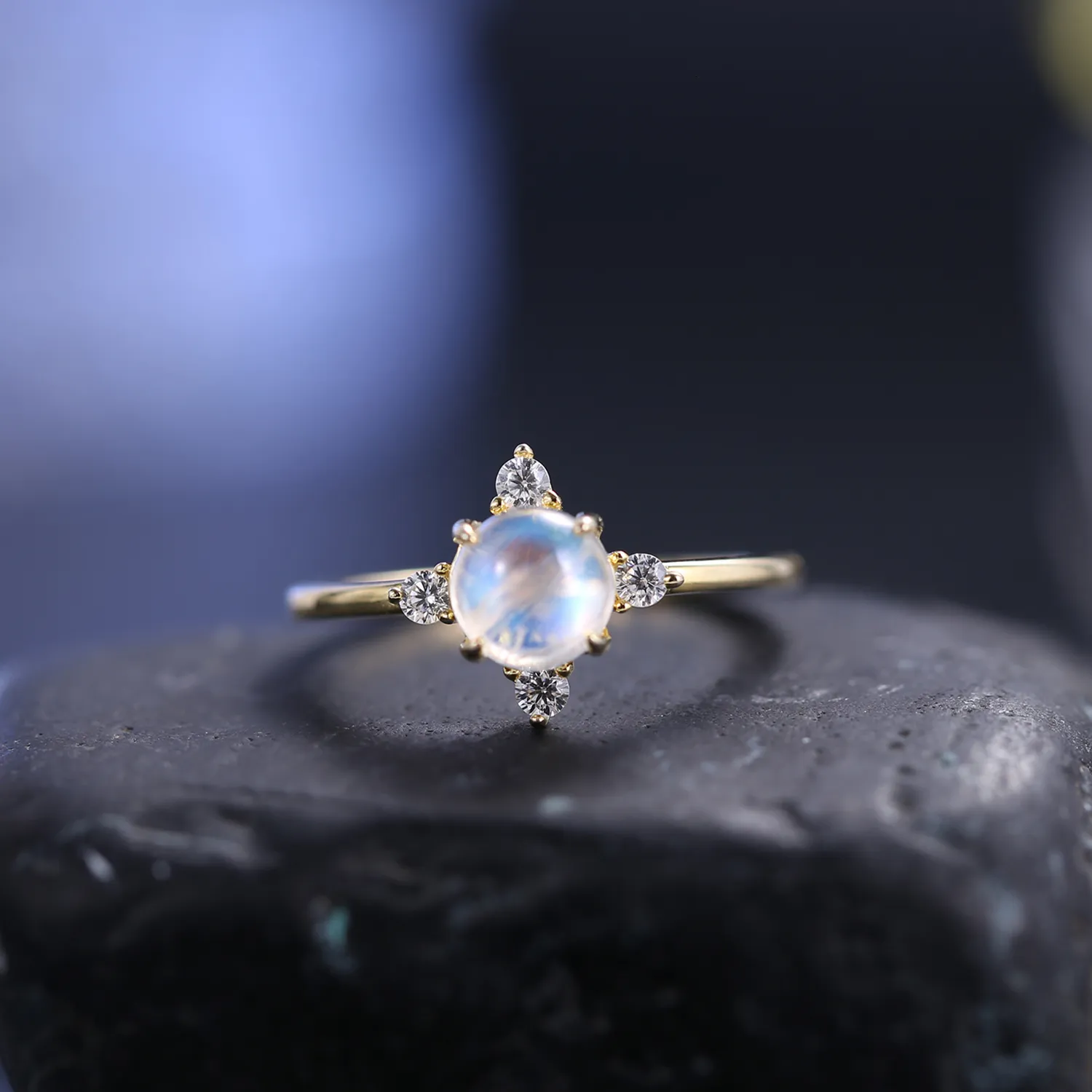 Bröllopsringar Gem's Ballet June Birthstone Delicate 925 Sterling Silver Gold Ring Natural Rainbow Moonstone Engagement Present till sin 230816