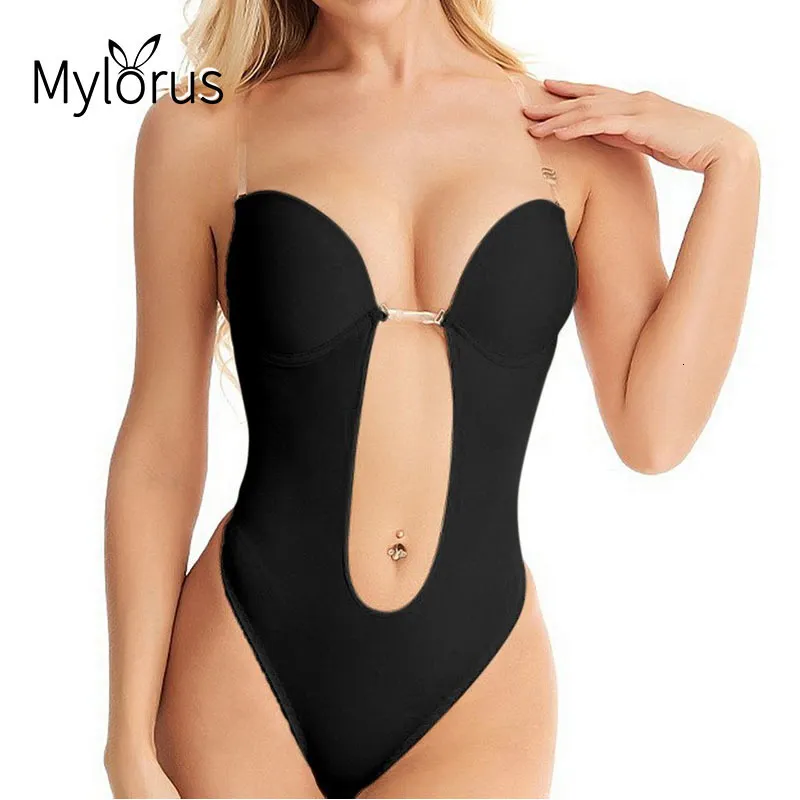 Taille buik Shaper bodysuit shapewear diep v-hals body shaper vrouwen duidelijke riem gevulde push omhoog corset backless u dompel dompel slingering shaper taille trainer 230815