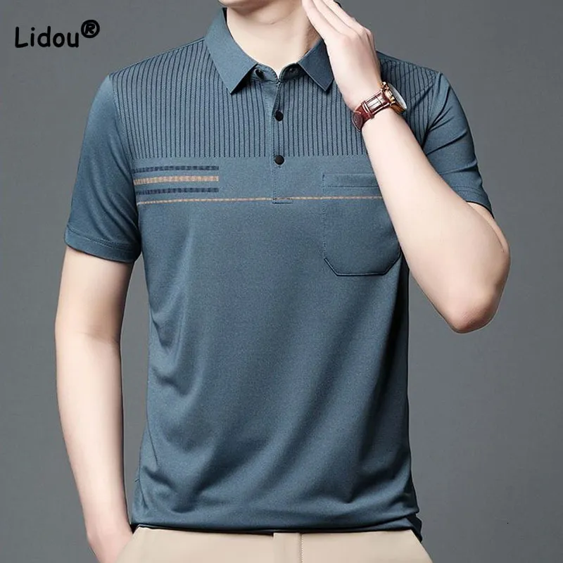 Mens Polos Business Office Casual Solid Color Polo Tshirt Male Clothes Summer Fashionable Trend Pickets Short Sleeve Pullovers Tops 230815