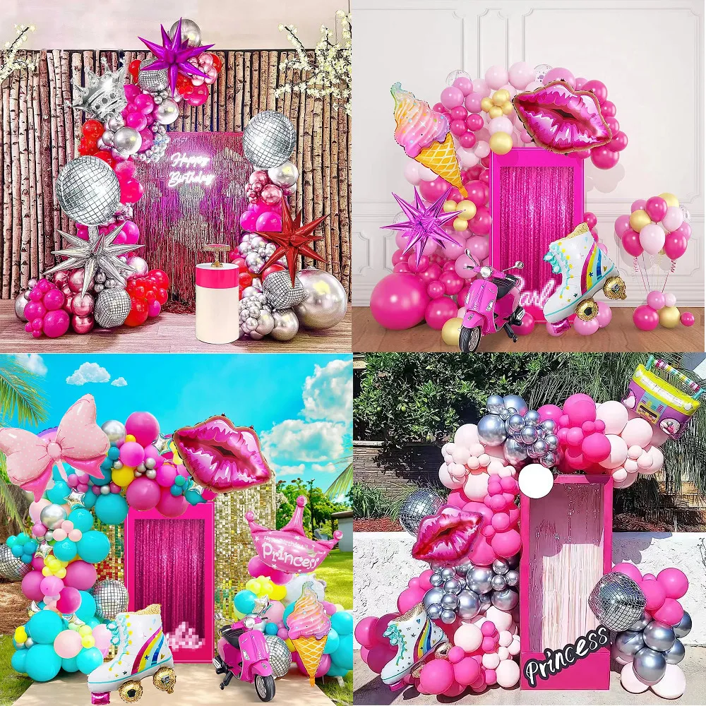 Andra evenemangsfestleveranser 1 Set Pink Rose Silver Disco Butterfly Aluminium Die Balloon Garland Arch Girls Baby Shower Wedding Decorations 230815