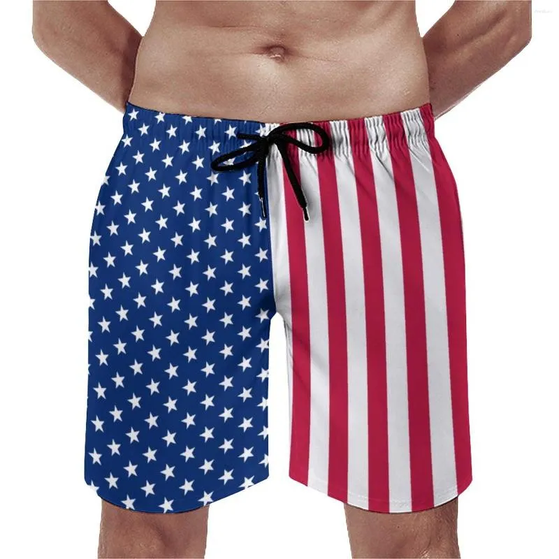 Mäns shorts Red White Blue Star Board Patriotic USA Flag Casual Beach Custom Sports Fitness Fast Dry Trunks Gift Idea