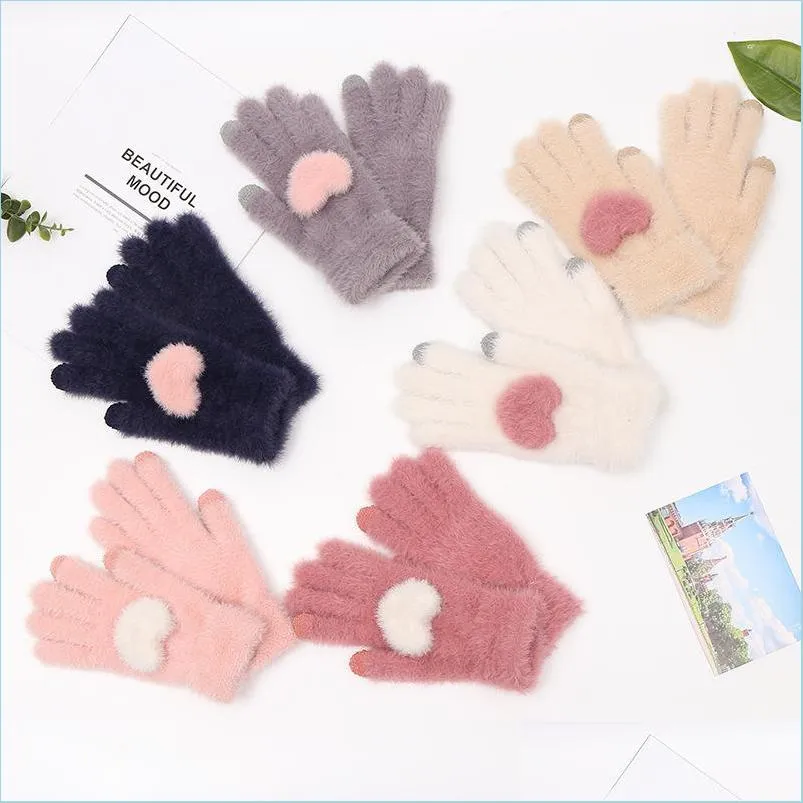Beş parmak eldivenleri çocuk eldiven düz renk kalp şekli desen tasarım çocuklar kış açık koruyun sıcak prova rüzgarlı öğrenciler piri 6 dhjux