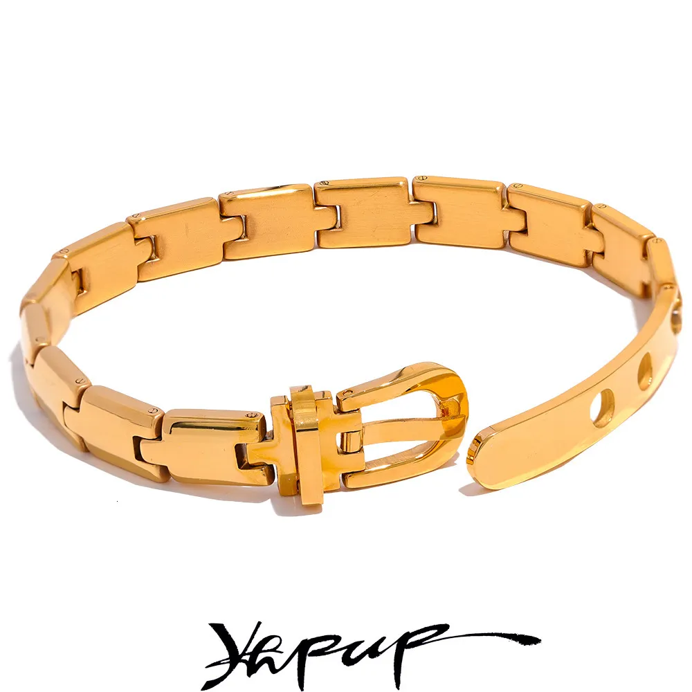 Bracelets de charme YHPUP Corrente de textura de aço inoxidável 3 cores Branquilha de pulseira cubana Homens Mulheres de alta qualidade Metal Impermeável Jóias unissex 230816