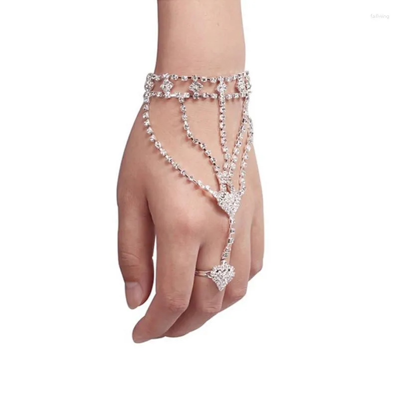 Bracelets de charme Moda Mulher Girl Rhinestone Bangle Chain Link Ring Bracelete simples e da moda feminina 2023
