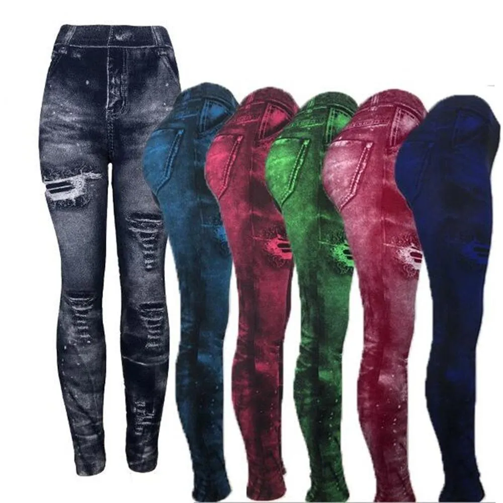 High Waist Imitation Distressed Denim Jeans Ripped Leggingss For Women Slim  Fit, Elastic Pencil Pants With Push Up Effect Casual Sport Ripped Leggings  230815 From Dang02, $7.21