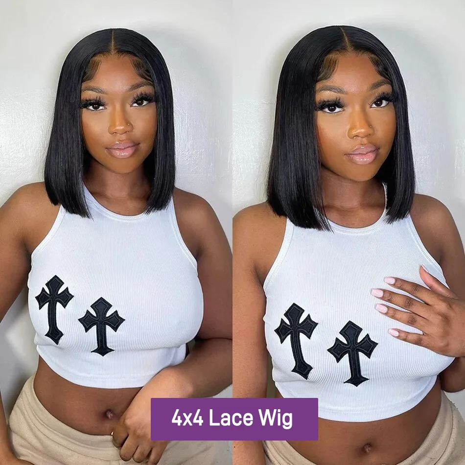 Straight Bob Hair Wig Human Hair Lace Frontal Wig 180%density Pre Plucked 13x4 Transparent Lace Front Wigs Remy Short 4x4 Lace Closure Wigs