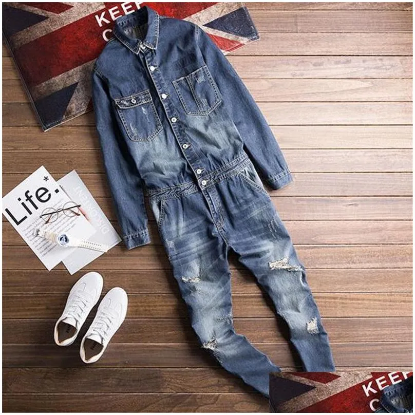 Ripped Bib Overalls Died Jumpsuits for Male Suspender with Holes Size M-xxl Drop Delivery Appar Dh9rn