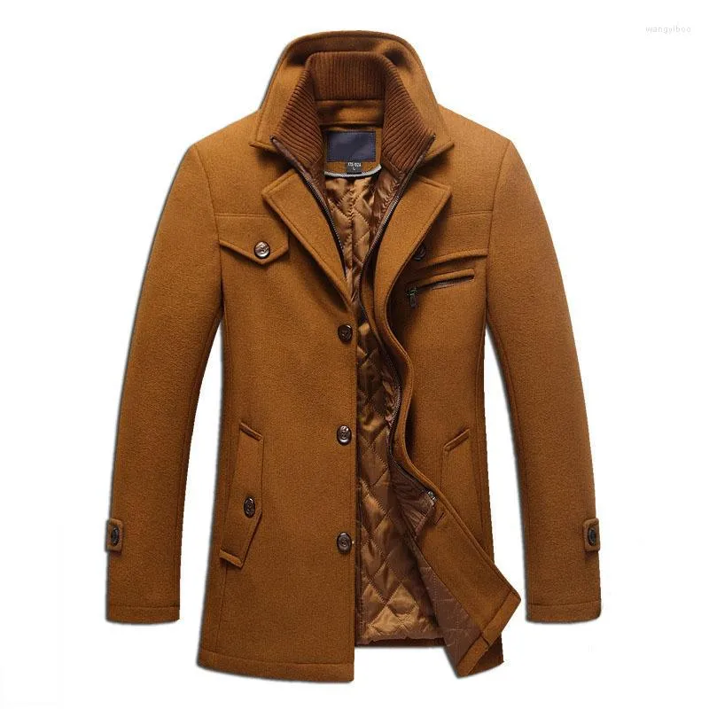 Men's Trench Coats Winter Wool Coat Slim Fit Jackets Mens Casual Warm Outerwear Jacket And Men Pea Size M-4Xl Drop 4 Colors