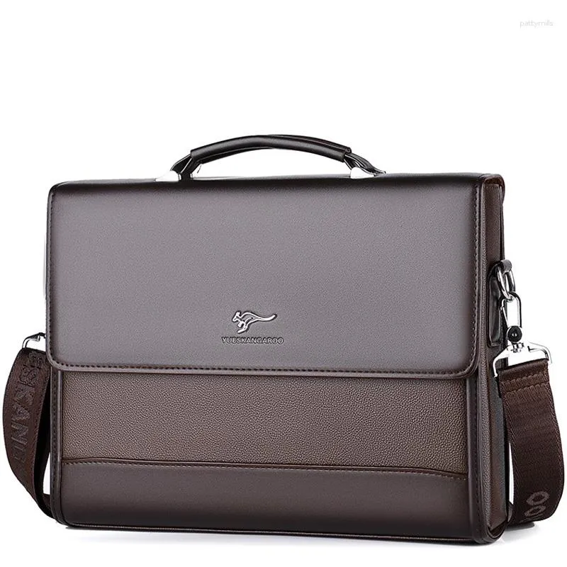 Aktetjes 2023 Heren aktetas mannelijke handtassen Tote Pu Leather Coffee Business Schouder Laptop Bags Man Organizer voor documenten