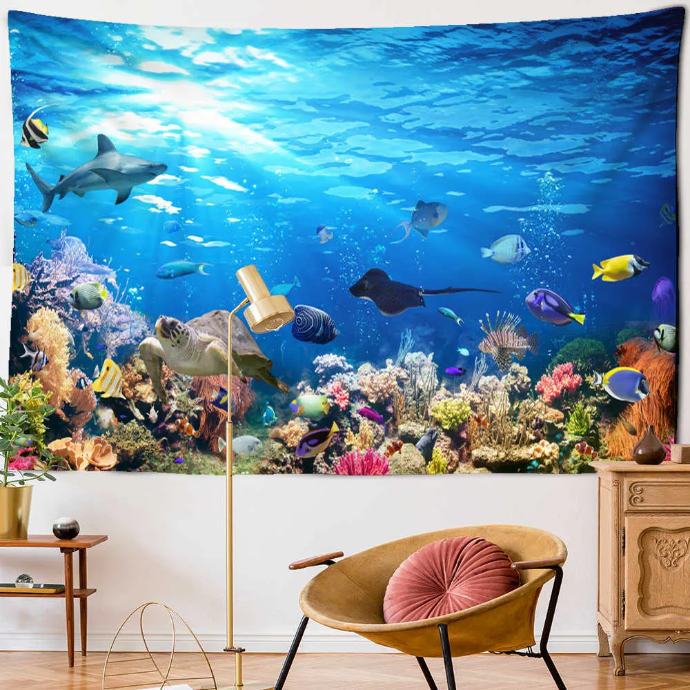 Underwater World 3D Digital Fish Wall Tapestry For Bedroom