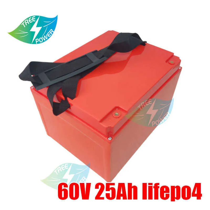 60V 25AH LIFEPO4 Lithium -batterij met BMS voor 1500W 2500W Bike Scooter Cleanness Car Bicycle + 5A Charger