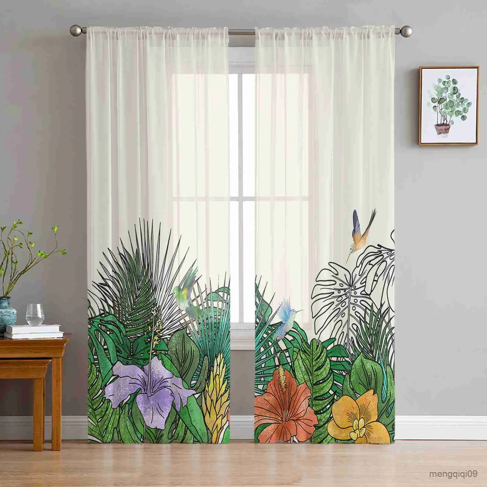 Gardin tropisk blomma tyll ren gardin för vardagsrum vuxna barn sovrum draperar kök dekor gardiner r230816