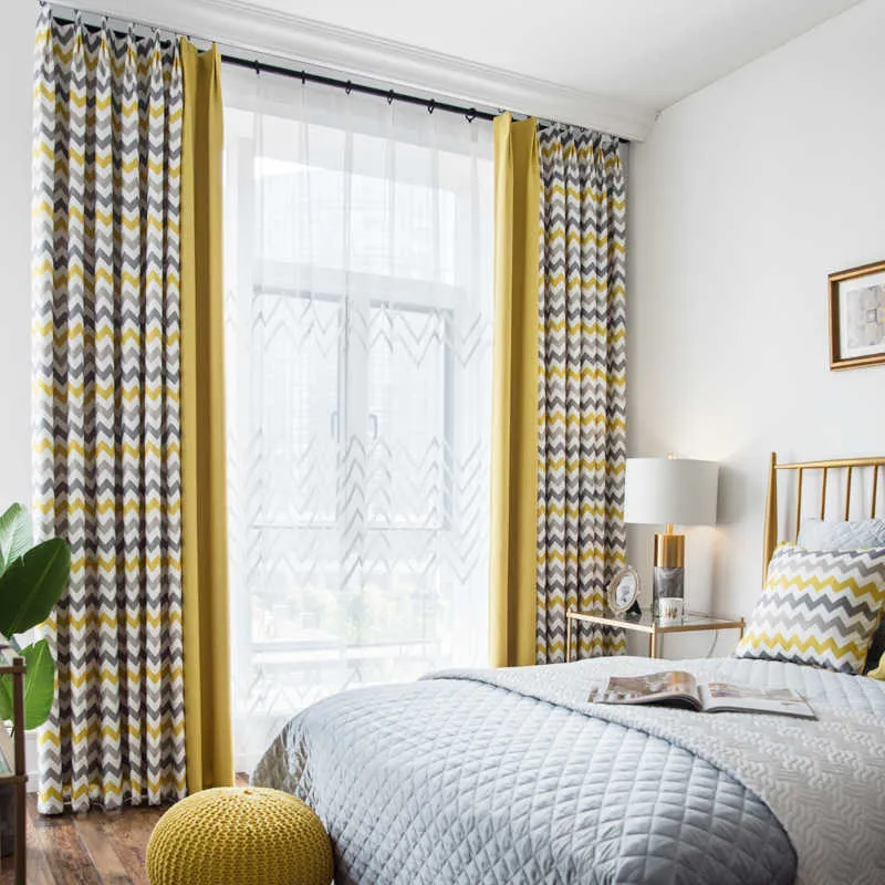リビングルームのカーテンカーテンは、窓のドレープ用のカスタマイズされたベッドルームカーテンの黄色い剥がれた家の装飾透け式のカート
