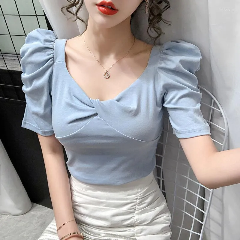 Women's T Shirts Korean Cotton Shirt Summer 2023 Plus Size Short Sleeve Casual Tees Slim Fit Sexy Crop Tops Vintage Ladies Tshirts