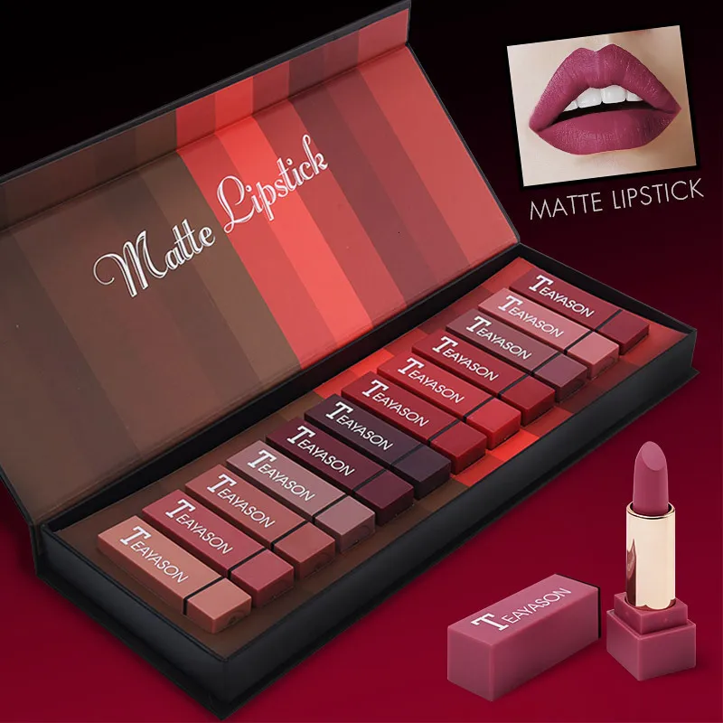 Lipstick 612pc Matte Matte Liquid Zestaw Sexy Red Dyni Velvet Light Gloses Długotrwałe wodoodporne narzędzie do piękna 230816