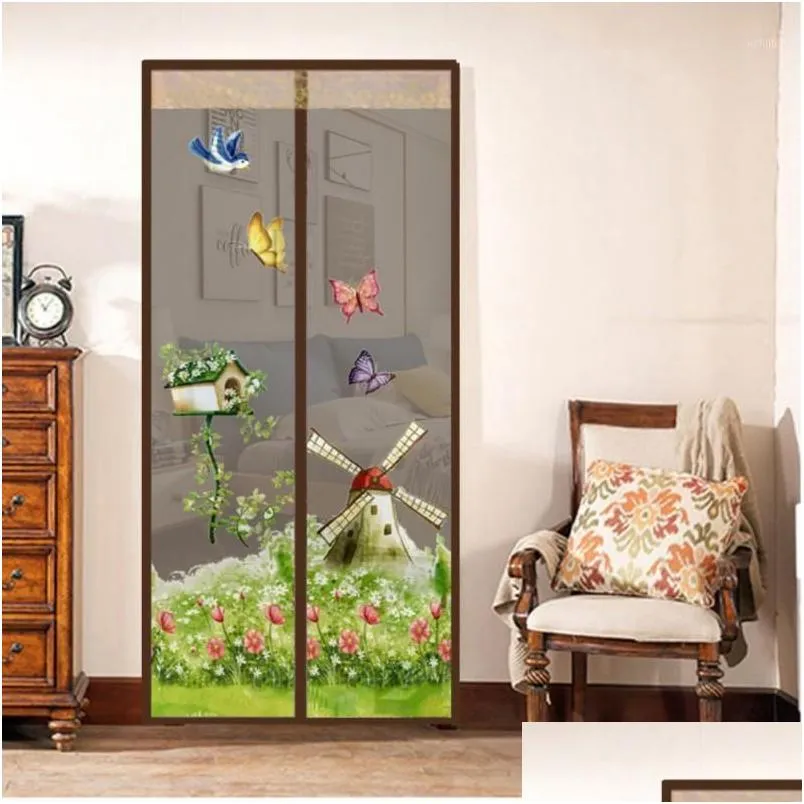Mosquito Net Windmill Pattern Curtain Summer Anti-Mosquito Mesh Magnet Curtains Soft Yarn Door Tle Window Sn Supplies1 Drop Delivery Dhkmj