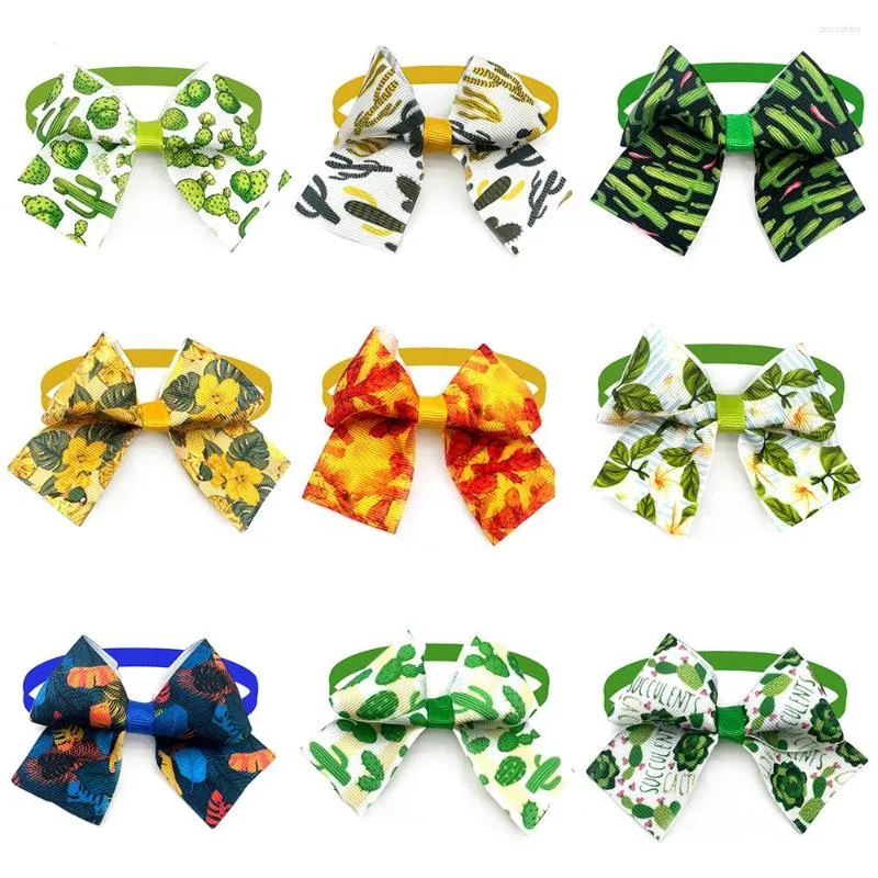 Dog Apparel 10 Pcs Pets Summer Bow Tie Plant Cactus Pattern Neckties Dogs Puppy Grooming Bows Collar For Small Pet Product Accessories