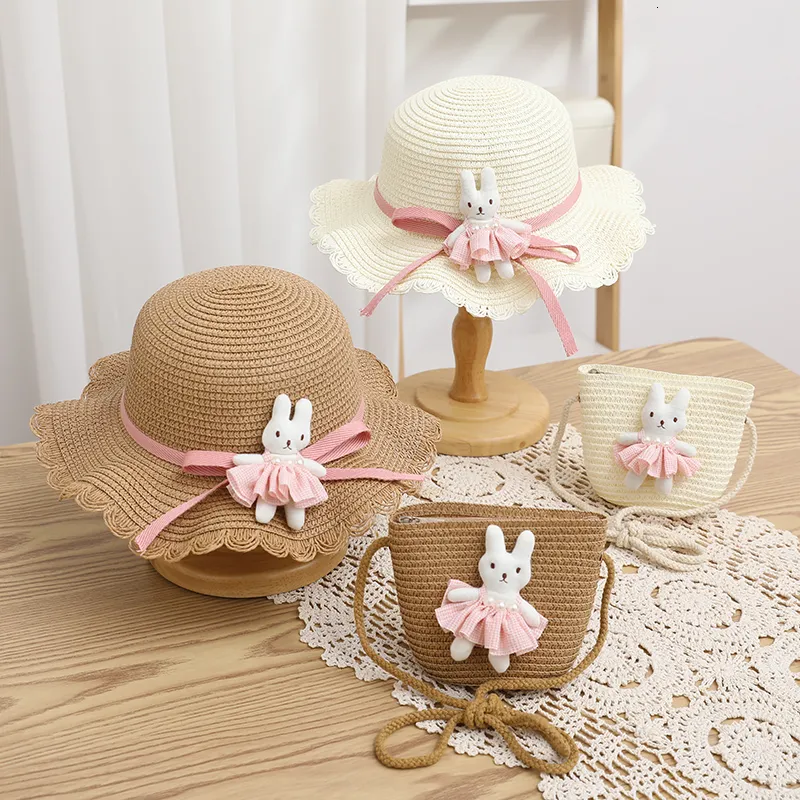 Summer Straw Newborn Bucket Hat Set For Girls Wide Brim Sun Hat