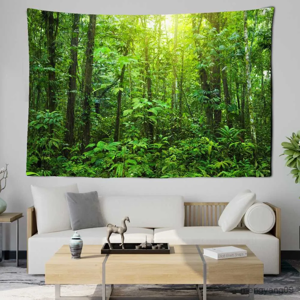 Audio foresta scenario Arazzo piante verdi Piante albero decorazione per la casa muro appeso decorazioni divano corvo coperta R230816