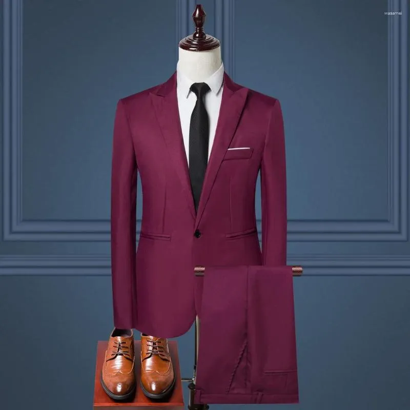 Herrenanzüge Groomsmen Outfit Stylish Business Workwear Set Slim Fit Hose Solid Color Long Sleeve Single-Breasted Design Formal Formal