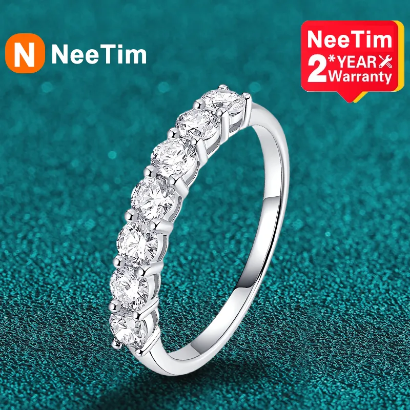 Bröllopsringar Neetim Full Ring for Women S925 Sterling Silver med 18K White Gold Plated Diamond Bridal Band Fine Jewelry 230816