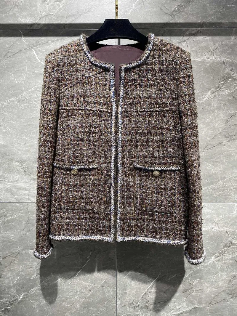 Kurtki damskie Tweed Coat Medieval Series Design okrągła szyja wyróżnia kolorowe wstążki ozdobne Wstbinę 713