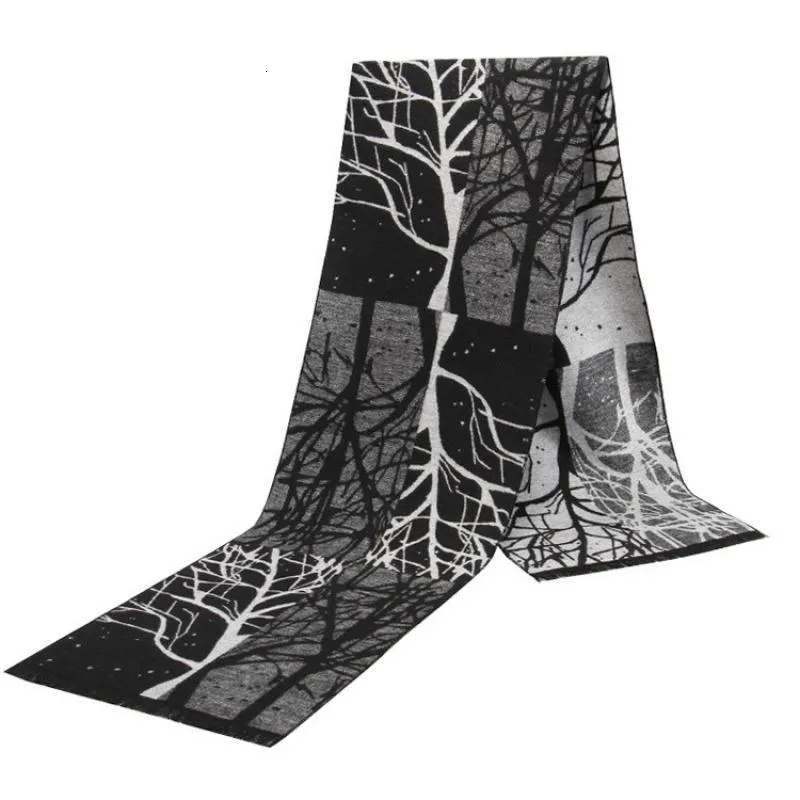 Scarves Men Printed Scarf Winter Jacquard Flannel Tree Pattern Tassels Winter Warm Cashmere Business Style Shawls Scarves 180*30CM 230816