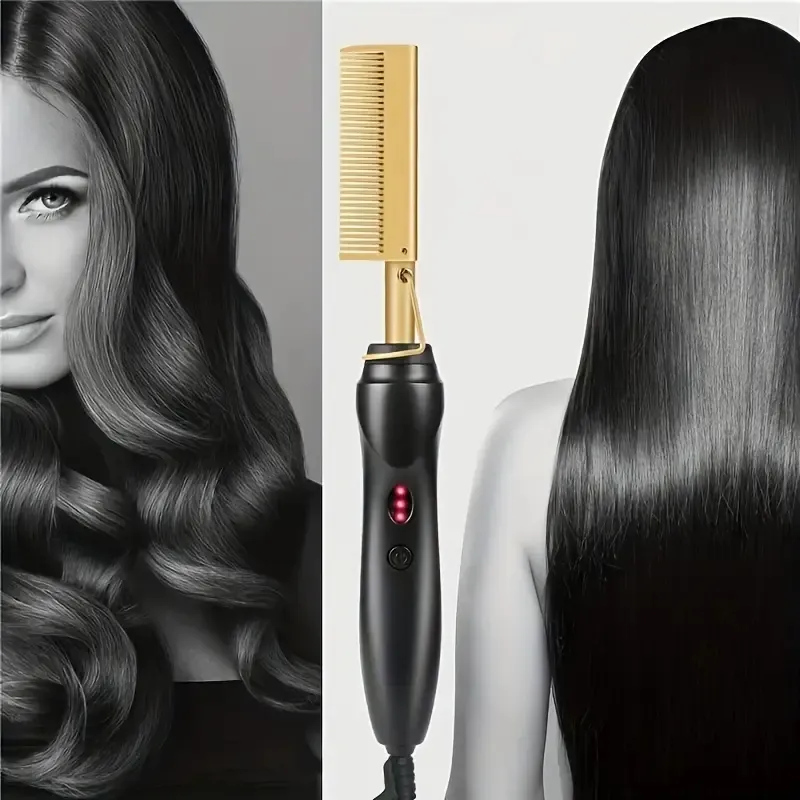 Multifunctional Copper Hot Comb Hair Straightener Dry Wet Hair Straightening Brush for Smooth Shiny Hair