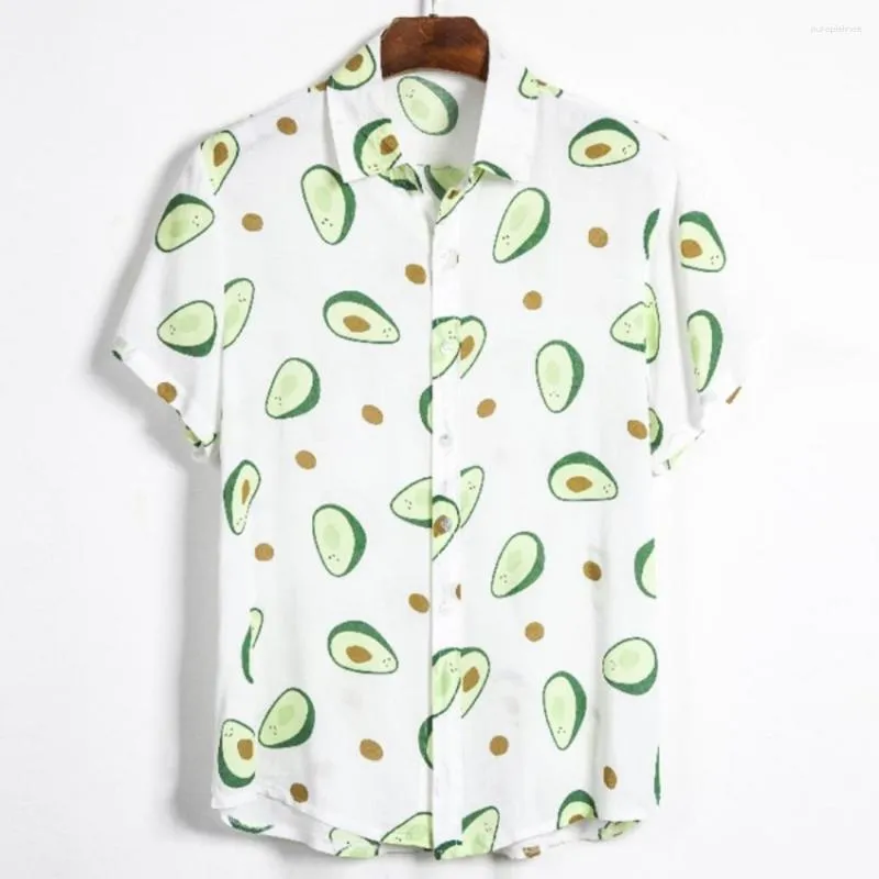 Men's Casual Shirts Summer Avocado Print Breathable Hawaiian Shirt Men Plus Size High Quality Fluorescent Clothes Masculina