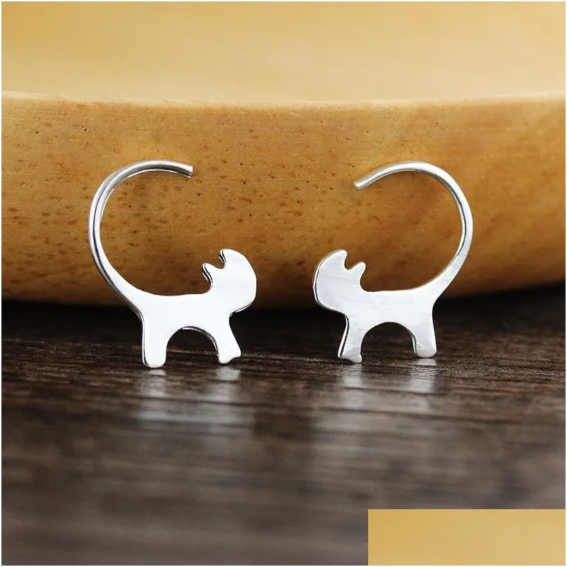 Dangle Chandelier 925 Sterling Sier Cute Earring Creative Long Tail Hang Cat Earrings Animal Jewlery For Woman Drop Delivery Jewelry Dhwfx