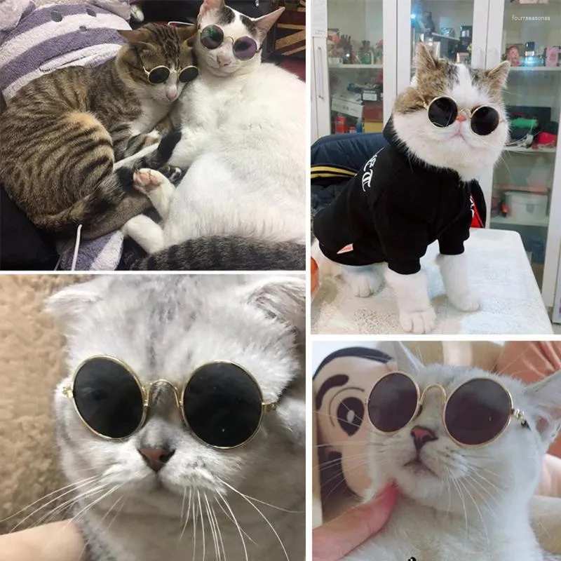 Dog Apparel Fashion Pet Sunglasses Lovely Vintage Round Reflection Eye Wear Glasses For Puppy Kitty Cat Pos Props Accessories