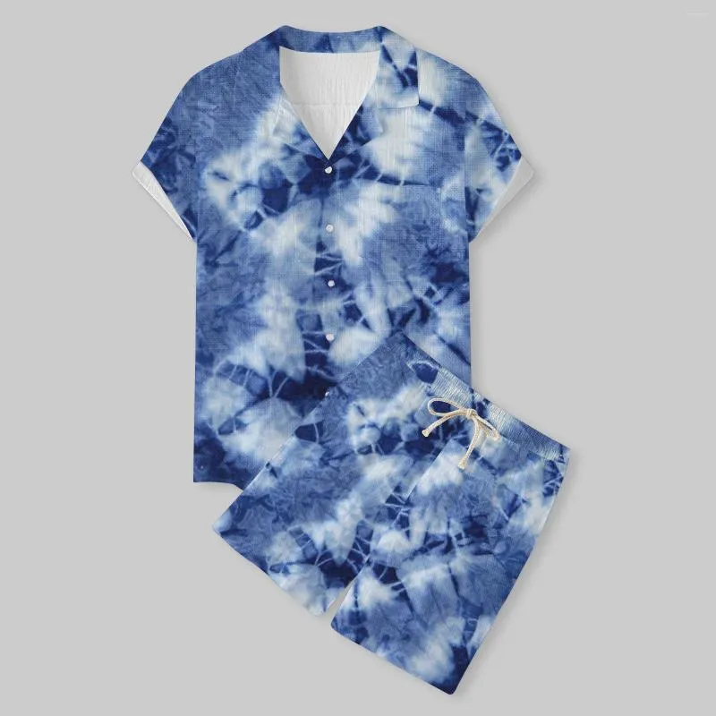 Men's Tracksuits 2023 Summer And Women's 2-piece Set Digital Print Tie Dye Color Casual Loose Linen Hawaiian Shirt